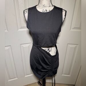 H&M mini black dress Size L worn once cutout side with ruching